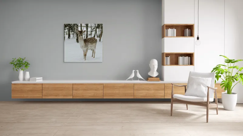 Tablou Canvas, "Pădurea de iarnă și un cerb", Cerb, Zăpadă, Pădure, Iarnă, Natură, Calm, Frumusețe, Sălbăticie, Copaci, Peisaj, 100 x 100 cm – poza 8