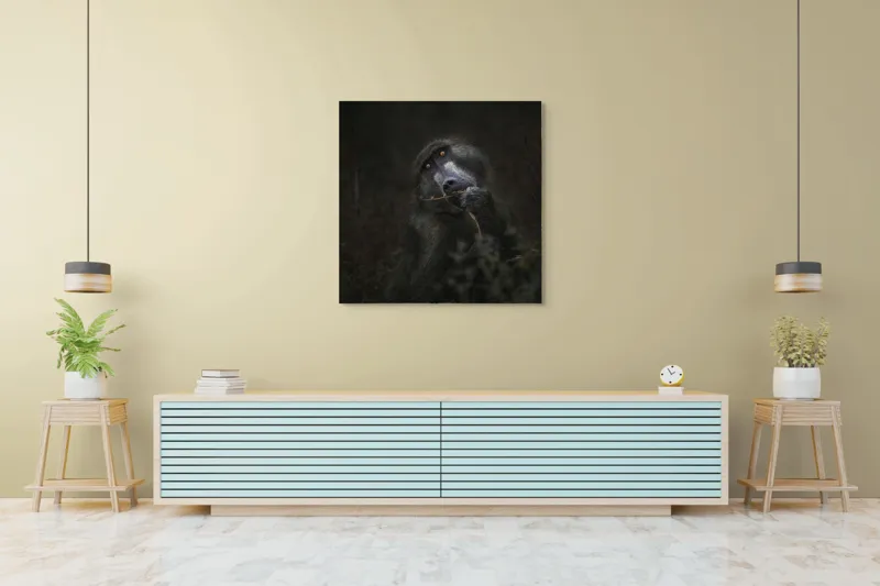 Tablou Canvas, "Contemplare în umbra naturii sălbatice", Negru, Privire, Introspecție, Textură, Mister, Natură, Profil., 100 x 100 cm – poza 5