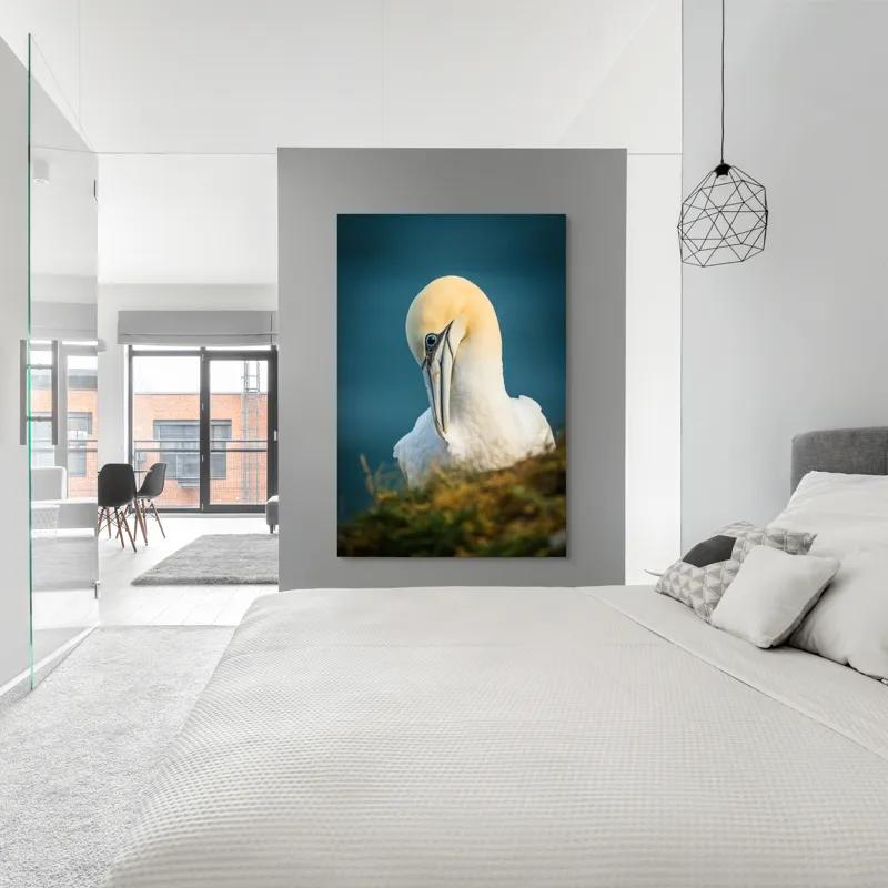 Tablou Canvas, "Curiozitatea păsării pe stâncă ", Pasăre, Albastră, Privire, Gracilă, Penaj, Stâncă, Cer, Senin, 100 x 150 cm – poza 5