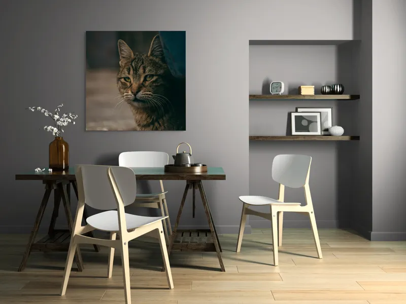 Tablou Canvas, "Pisica pierdută în gânduri", Pisică, Tăcută, Privire, Blândă, Mistică, Blană, Tigru, Nocturnă, 100 x 100 cm – poza 6