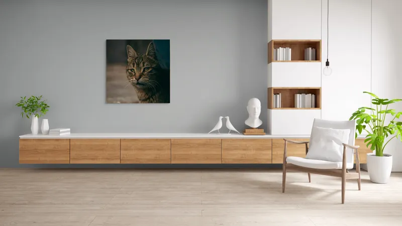 Tablou Canvas, "Pisica pierdută în gânduri", Pisică, Tăcută, Privire, Blândă, Mistică, Blană, Tigru, Nocturnă, 100 x 100 cm – poza 8
