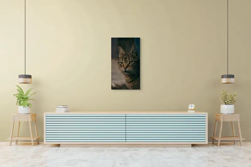 Tablou Canvas, "Pisica pierdută în gânduri", Pisică, Tăcută, Privire, Blândă, Mistică, Blană, Tigru, Nocturnă, 50 x 90 cm – poza 6