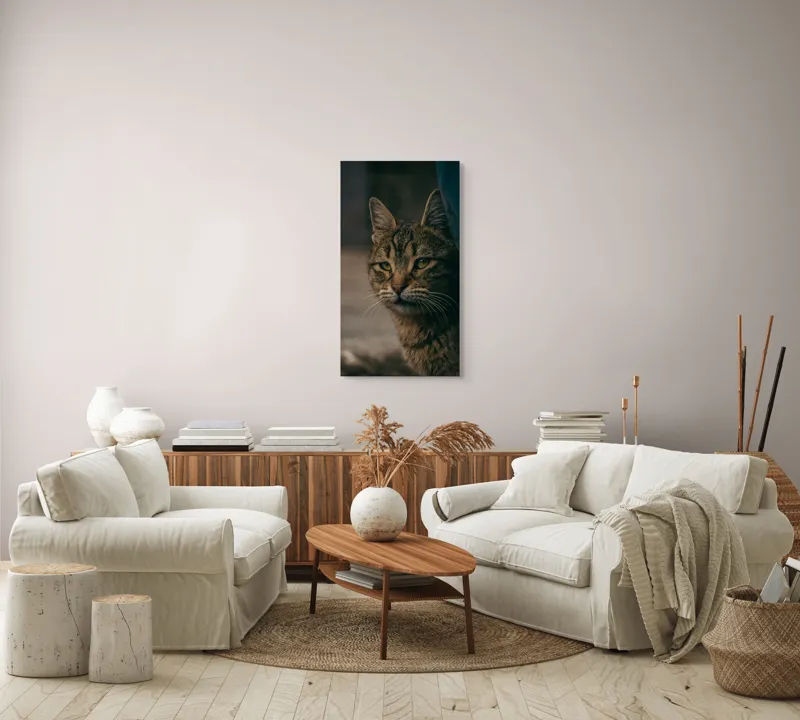Tablou Canvas, "Pisica pierdută în gânduri", Pisică, Tăcută, Privire, Blândă, Mistică, Blană, Tigru, Nocturnă, 50 x 90 cm – poza 7