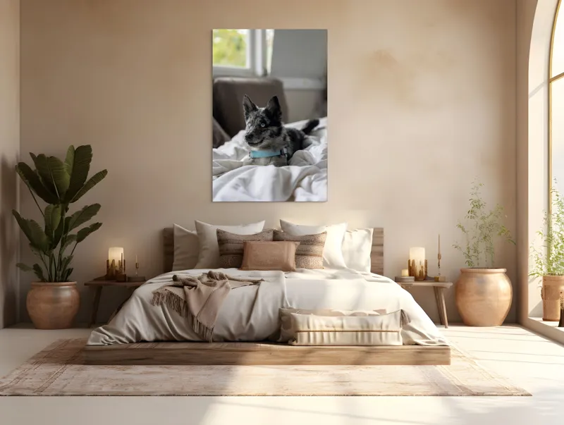 Tablou Canvas, "Căţelul albastru cu privire curioasă", 100 x 150 cm – poza 3