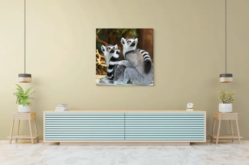 Tablou Canvas, "Lemuri cu priviri curioase în pădure", 100 x 100 cm – poza 5