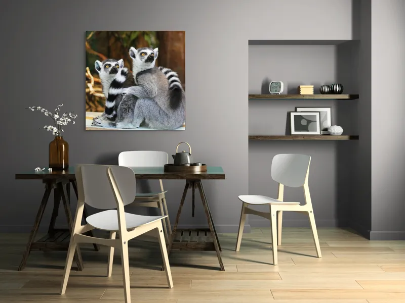 Tablou Canvas, "Lemuri cu priviri curioase în pădure", 100 x 100 cm – poza 6