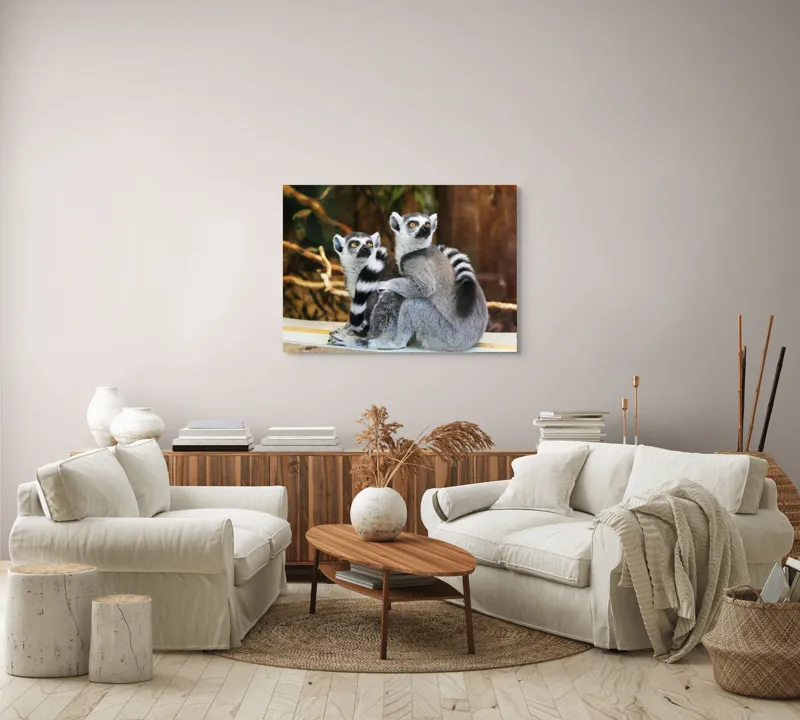 Tablou Canvas, "Lemuri cu priviri curioase în pădure", 100 x 70 cm – poza 3