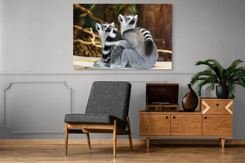 Tablou Canvas, "Lemuri cu priviri curioase în pădure", 150 x 100 cm – poza 8