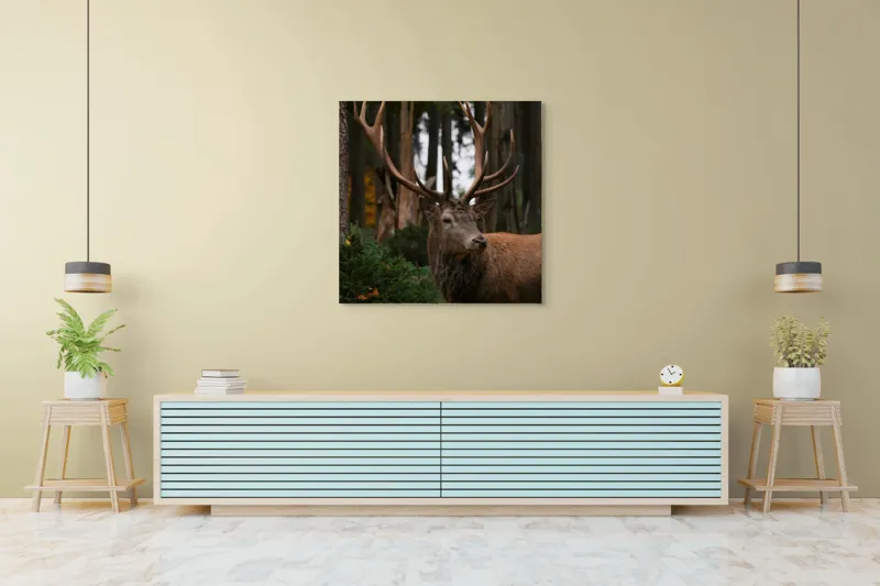 Tablou Canvas, "Privirea nobilă a cerbului în pădure", Majestic, Antlers, Forest, Stag, Wilderness, Nature, Tranquil, Regal, 100 x 100 cm – poza 5