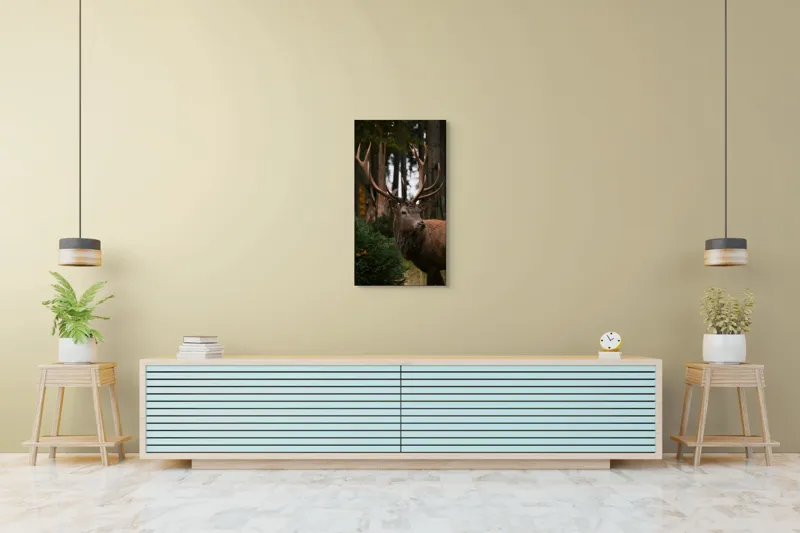 Tablou Canvas, "Privirea nobilă a cerbului în pădure", Majestic, Antlers, Forest, Stag, Wilderness, Nature, Tranquil, Regal, 50 x 90 cm – poza 6