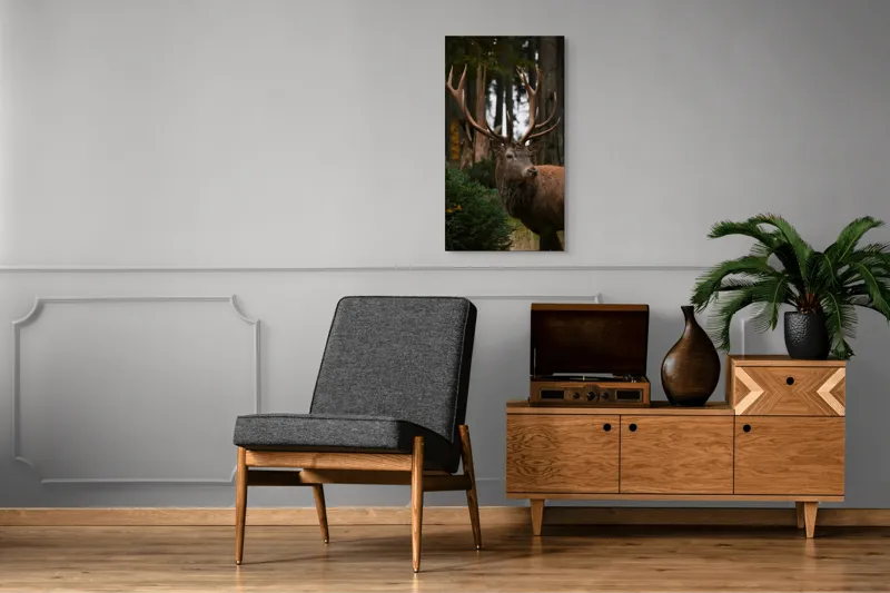 Tablou Canvas, "Privirea nobilă a cerbului în pădure", Majestic, Antlers, Forest, Stag, Wilderness, Nature, Tranquil, Regal, 50 x 90 cm – poza 8