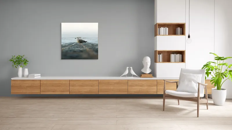Tablou Canvas, "Pescărușul pe țărmul tăcut al mării", Pescăruș, Ocean, Zori, Seninătate, Echo., 100 x 100 cm – poza 8