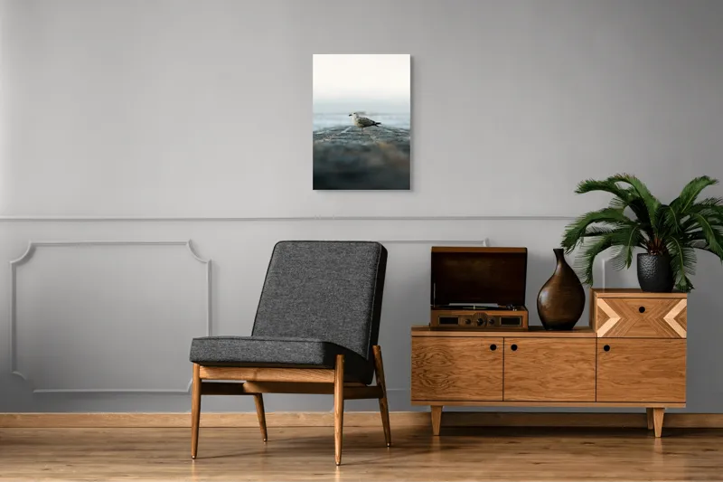 Tablou Canvas, "Pescărușul pe țărmul tăcut al mării", Pescăruș, Ocean, Zori, Seninătate, Echo., 50 x 70 cm – poza 8