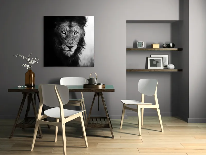 Tablou Canvas, "Regele întunecat al savanei africane", Leu, Regalitate, Forță, Întunecat, Privire, Mister, Noblețe, Putere, 100 x 100 cm – poza 6