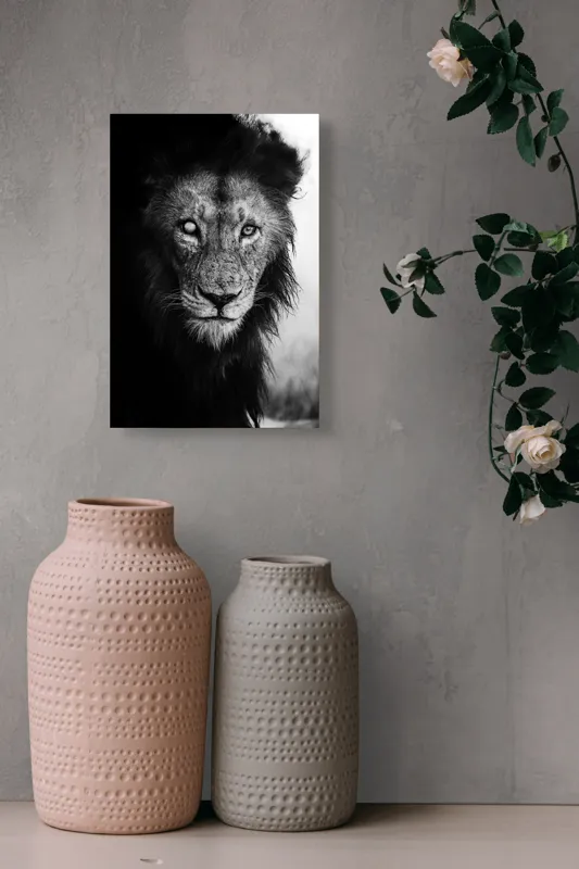 Tablou Canvas, "Regele întunecat al savanei africane", Leu, Regalitate, Forță, Întunecat, Privire, Mister, Noblețe, Putere, 26 x 39 cm – poza 6