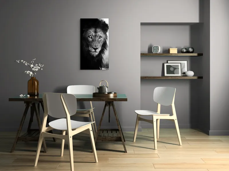 Tablou Canvas, "Regele întunecat al savanei africane", Leu, Regalitate, Forță, Întunecat, Privire, Mister, Noblețe, Putere, 50 x 90 cm – poza 4