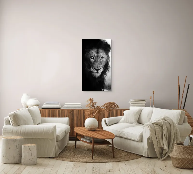 Tablou Canvas, "Regele întunecat al savanei africane", Leu, Regalitate, Forță, Întunecat, Privire, Mister, Noblețe, Putere, 50 x 90 cm – poza 7