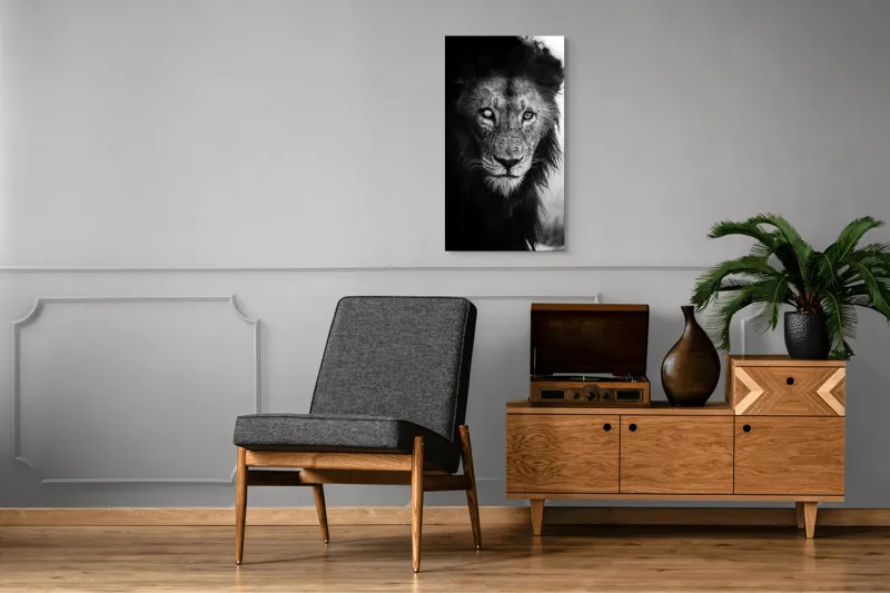 Tablou Canvas, "Regele întunecat al savanei africane", Leu, Regalitate, Forță, Întunecat, Privire, Mister, Noblețe, Putere, 50 x 90 cm – poza 8