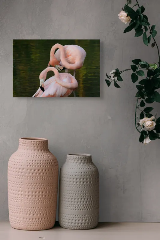 Tablou Canvas, "Dansul grațios al flamingilor roz", Flamingo, Roz, Grație, Fluiditate, Armonie, Reflecție, Eleganță, Tranquilitate., 39 x 26 cm – poza 4