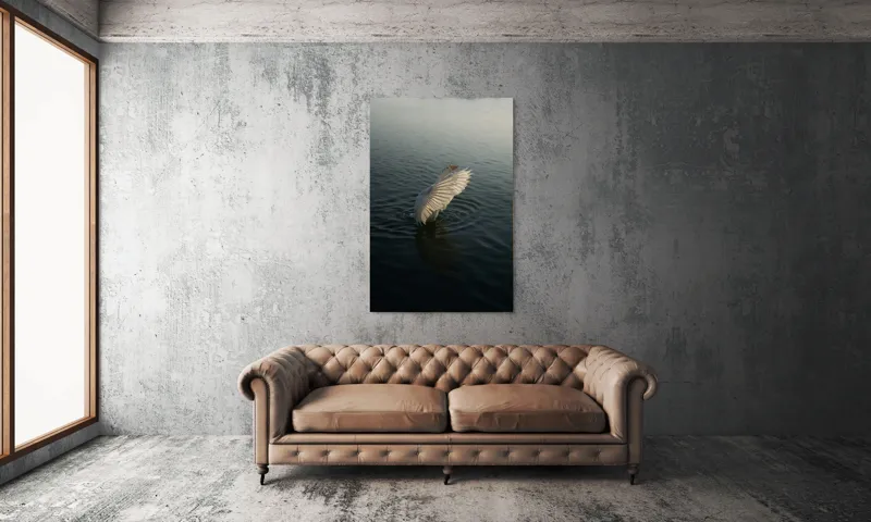 Tablou Canvas, "Dansul grațios al egretei pe apă", Grație, Aripi, Reflecție, Apă, Serenitate, Zbor, Natură, Lumină, 100 x 150 cm – poza 6