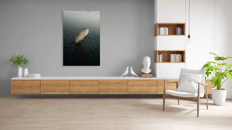 Tablou Canvas, "Dansul grațios al egretei pe apă", Grație, Aripi, Reflecție, Apă, Serenitate, Zbor, Natură, Lumină, 100 x 150 cm – poza 8