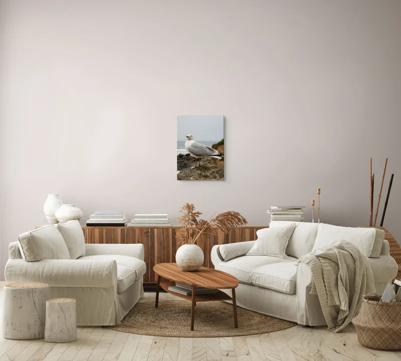 Tablou Canvas, "Pescărușul de pe stâncă privind marea", Pescăruș, Stâncă, Ocean, Cer, Natură, Aripi, Penaj, Calm, Peisaj, Liniște, 39 x 54 cm – poza 5