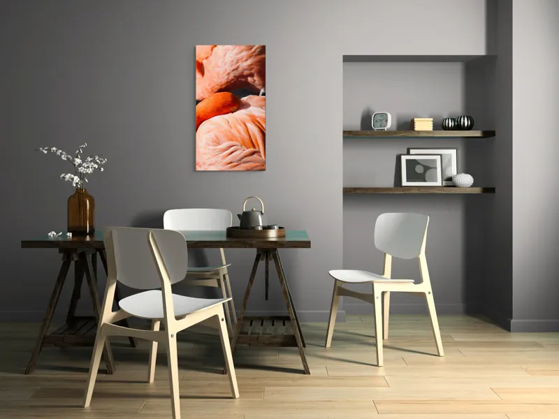 Tablou Canvas, "Grația odihnitoare a flamingo-ului roz", Flamingo, Pene, Portocaliu, Grație, Odihnă, Textură, Strălucire, Delicatețe, 50 x 90 cm – poza 4