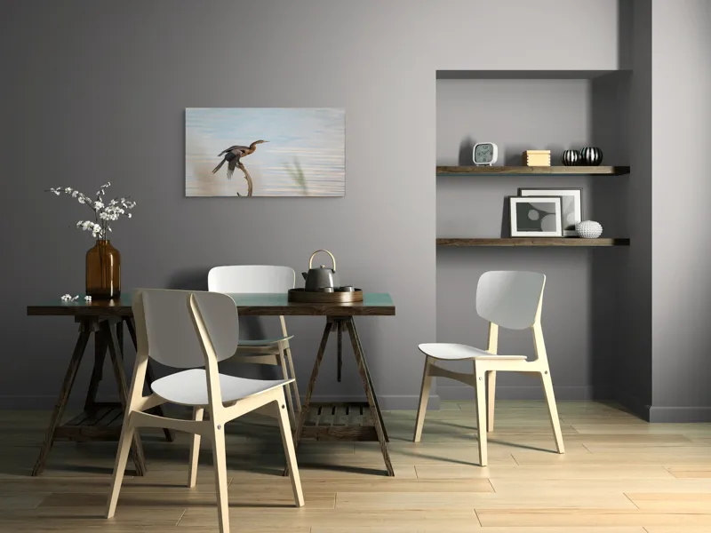 Tablou Canvas, "Pasărea pe crenguța solitară", Pasăre, Apă, Ramură, Aripi, Cer, Liniște, 90 x 50 cm – poza 3