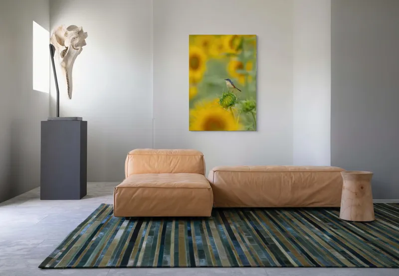 Tablou Canvas, "Păsărele și floarea-soarelui în armonie", Frumusețe, Natură, Vividitate, Calm, Armonie, Soare, Culoare, Bucurie, 70 x 100 cm – poza 7