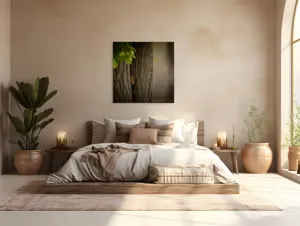 Tablou Canvas, "Maimuța ascunsă între copaci verzi", 100 x 100 cm – poza 4