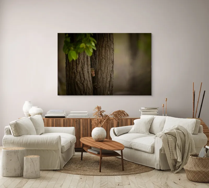 Tablou Canvas, "Maimuța ascunsă între copaci verzi", 150 x 100 cm – poza 3