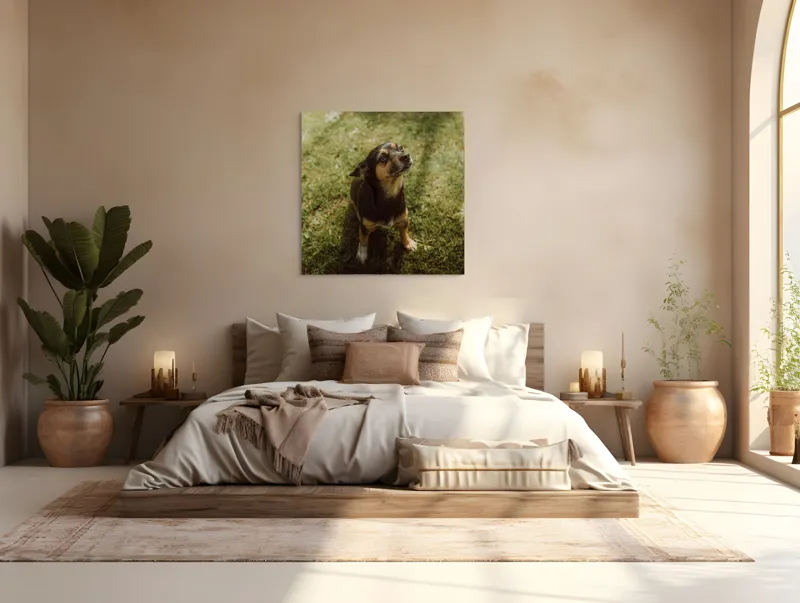 Tablou Canvas, "Cățel atent în lumina soarelui", 100 x 100 cm – poza 4