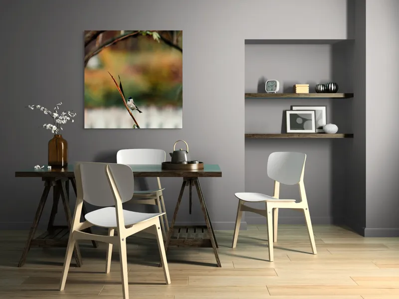 Tablou Canvas, "Cântecul păsării în grădina liniștită", Pasăre, Culoare, Ramură, Verdeață, Fundal, Natură, Delicat, Liniște, 100 x 100 cm – poza 6