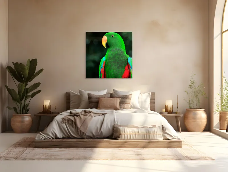 Tablou Canvas, "Papagalul verde în lumina dimineții", 100 x 100 cm – poza 4