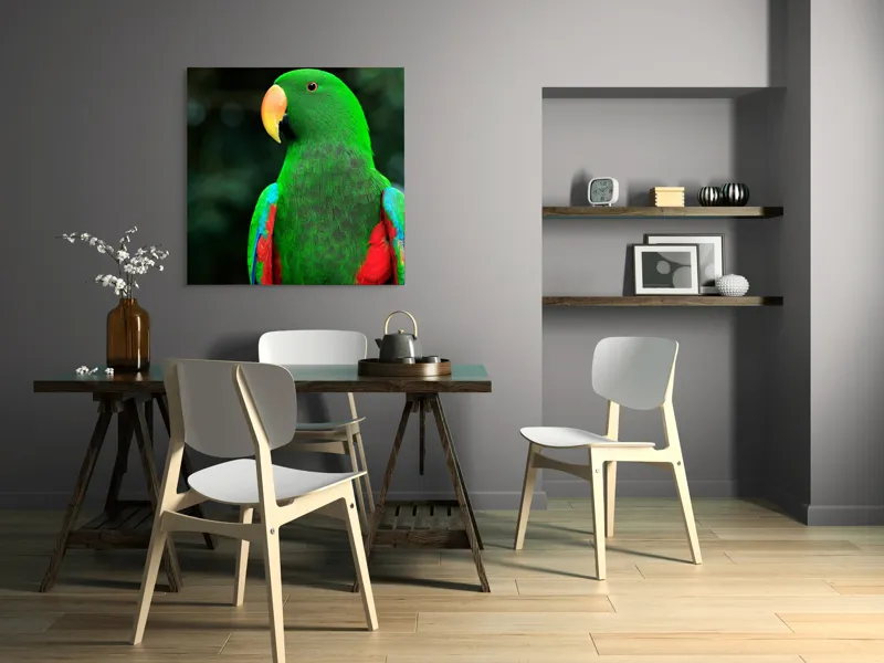 Tablou Canvas, "Papagalul verde în lumina dimineții", 100 x 100 cm – poza 6