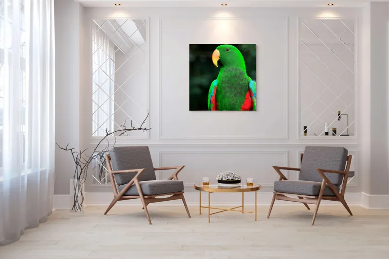 Tablou Canvas, "Papagalul verde în lumina dimineții", 100 x 100 cm – poza 7