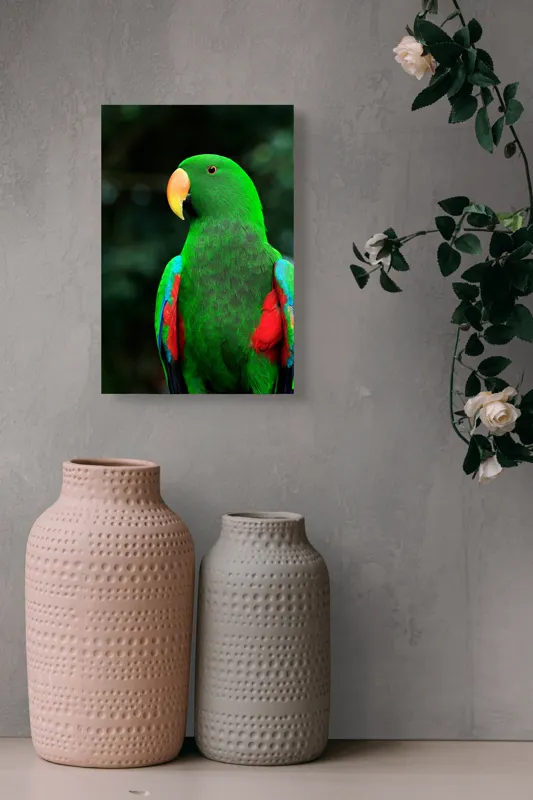 Tablou Canvas, "Papagalul verde în lumina dimineții", 26 x 39 cm – poza 6