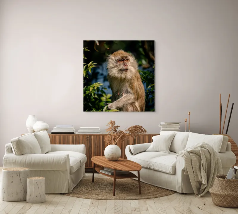 Tablou Canvas, "Maimuța contemplativă în natură vibrantă", Nu pot spune ce animal este aici., 100 x 100 cm – poza 3