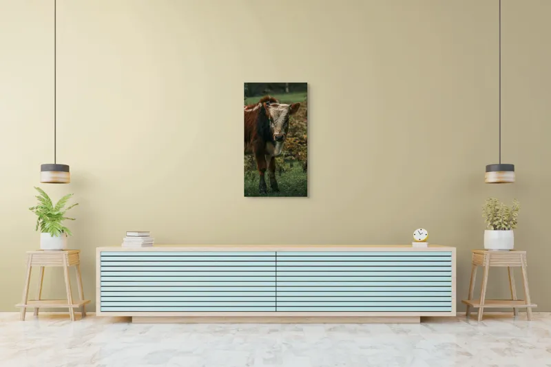 Tablou Canvas, "Vitel curios pe câmp verde", I don't know who this is., 50 x 90 cm – poza 6