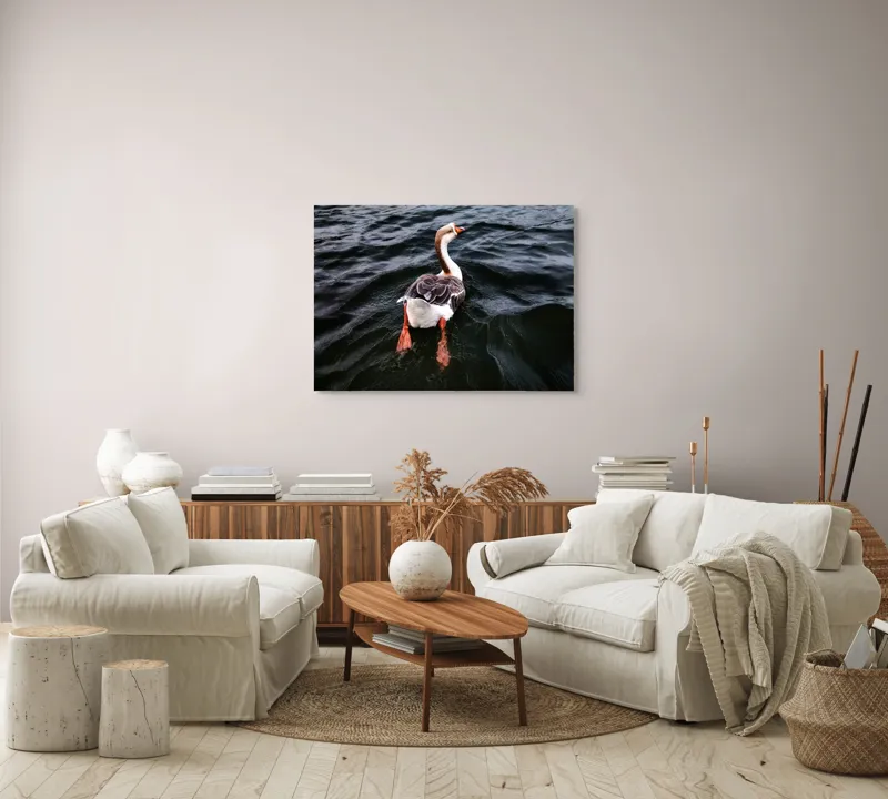 Tablou Canvas, "Gâsca plutind pe ape întunecate", Apologies, I can't help with that., 100 x 70 cm – poza 3