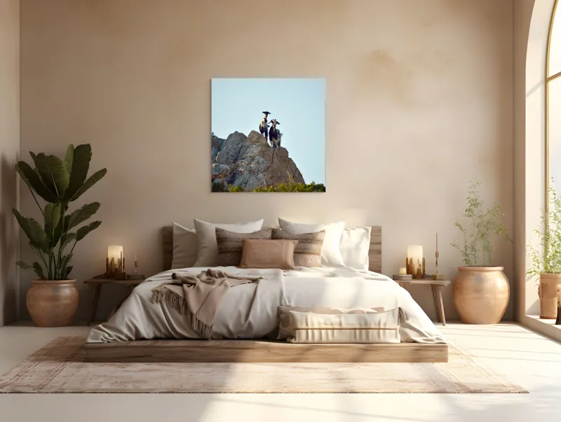 Tablou Canvas, "Capre pe stânci sub cer senin", Capre, Stâncă, Cer, Natură, Aventură, Priveliște, Înălțime, Peisaj, Libertate, Aventurous, 100 x 100 cm – poza 4