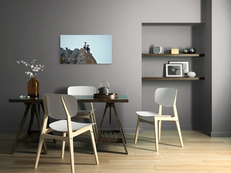 Tablou Canvas, "Capre pe stânci sub cer senin", Capre, Stâncă, Cer, Natură, Aventură, Priveliște, Înălțime, Peisaj, Libertate, Aventurous, 90 x 50 cm – poza 3