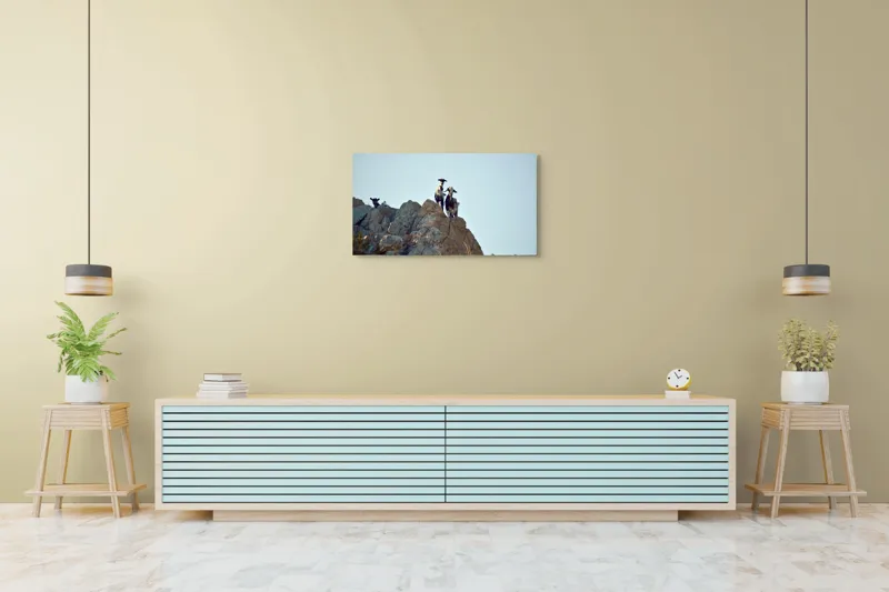 Tablou Canvas, "Capre pe stânci sub cer senin", Capre, Stâncă, Cer, Natură, Aventură, Priveliște, Înălțime, Peisaj, Libertate, Aventurous, 90 x 50 cm – poza 5