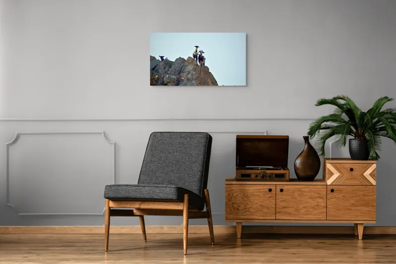 Tablou Canvas, "Capre pe stânci sub cer senin", Capre, Stâncă, Cer, Natură, Aventură, Priveliște, Înălțime, Peisaj, Libertate, Aventurous, 90 x 50 cm – poza 6