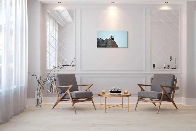 Tablou Canvas, "Capre pe stânci sub cer senin", Capre, Stâncă, Cer, Natură, Aventură, Priveliște, Înălțime, Peisaj, Libertate, Aventurous, 90 x 50 cm – poza 7