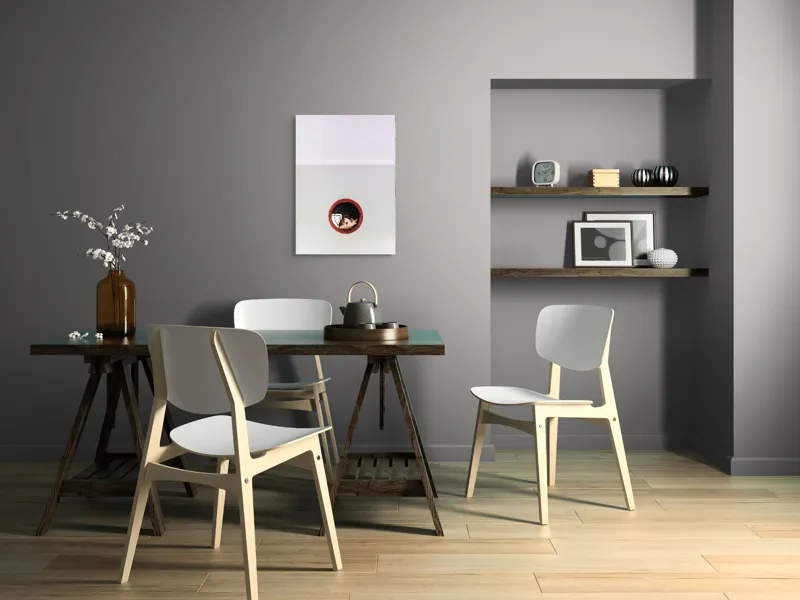 Tablou Canvas, "Pisica somnoroasă în fereastra rotundă", Pisică, Ventilație, Relaxare, Minimalism, Perete, Contrast, Simetrie, Gri, Alb, Roșu, Curiozitate, Calm, Încadrare, Design, 50 x 70 cm – poza 5