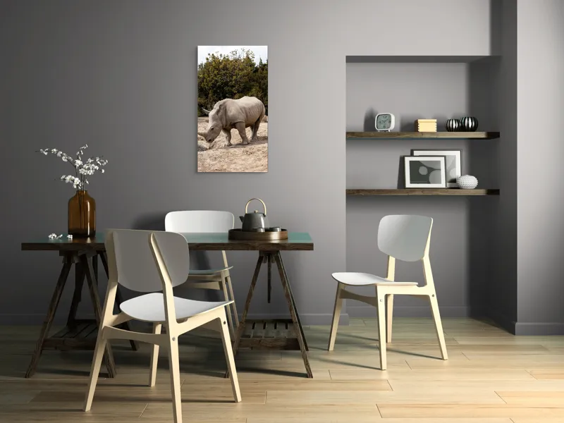 Tablou Canvas, "Rinocerul contemplând apa liniștită", 50 x 90 cm – poza 4