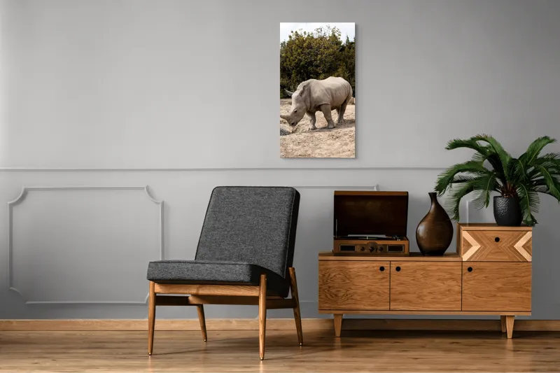 Tablou Canvas, "Rinocerul contemplând apa liniștită", 50 x 90 cm – poza 8