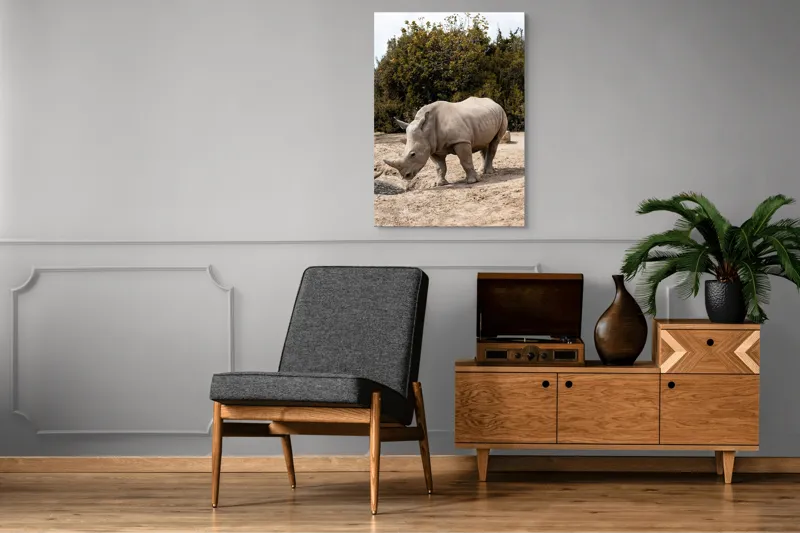 Tablou Canvas, "Rinocerul contemplând apa liniștită", 70 x 100 cm – poza 6
