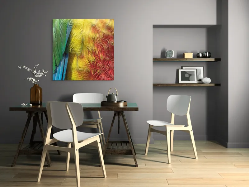 Tablou Canvas, "Armonia culorilor în penaj strălucitor", Pene, Colorate, Detaliate, Vibrante, Texturate, 100 x 100 cm – poza 6